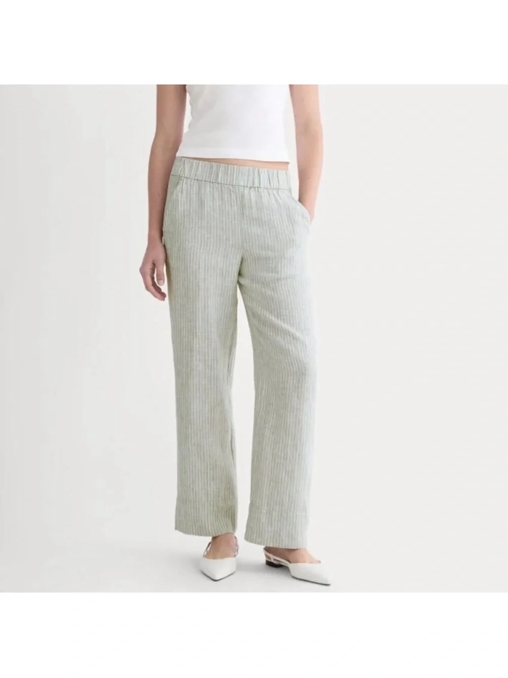 Everlane The Linen Easy Pant in Oil Green White Size M